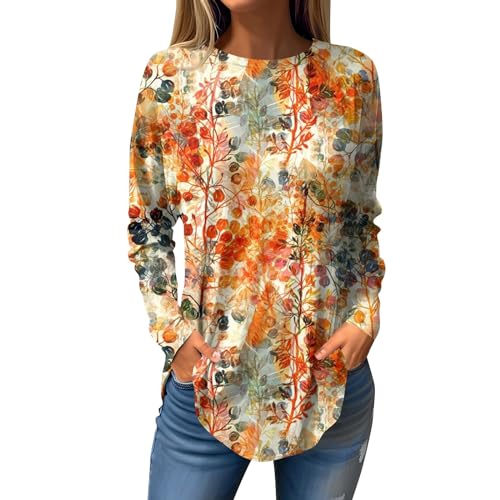 Generic Crewneck Sweatshirts for Women Long Sleeve Tunic Tops for Women Crewneck Sweatshirts Long Sleeve Womens Tops Loose Tunic Tops Round Neck Pullover Printed Blouse Dressy Casual Sweatshirts