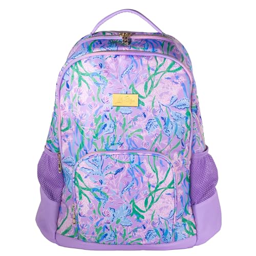 Lilly Pulitzer Large Backpack with Pockets, Adjustable Strap, and Handle, Large Bookbag for Work and Travel, Secret Escape