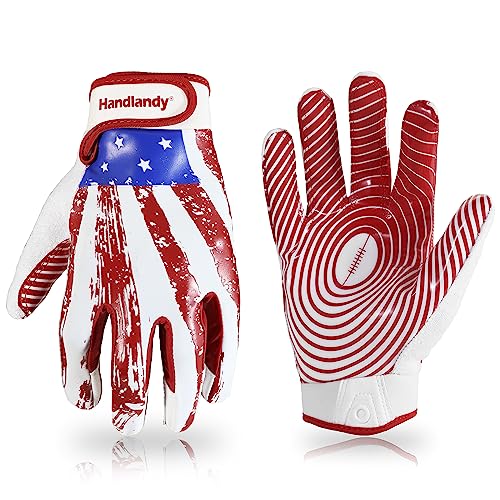 HANDLANDY Youth Football Gloves, High Tack Silicone Grip Kids Flag Receiver Gloves Non Slip Linemens Gloves for Kids & Adult