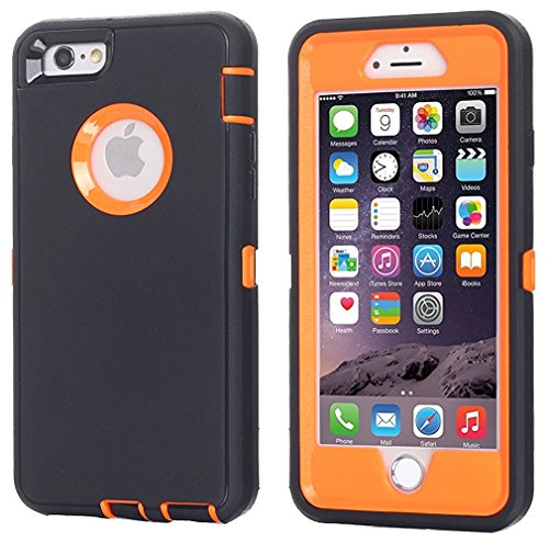 AICase iPhone 6 Case, iPhone 6S Case [Heavy Duty] Built-in Screen Protector Tough 3 in 1 Rugged Shockproof Cover for Apple iPhone 6/6S (Black/Orange)
