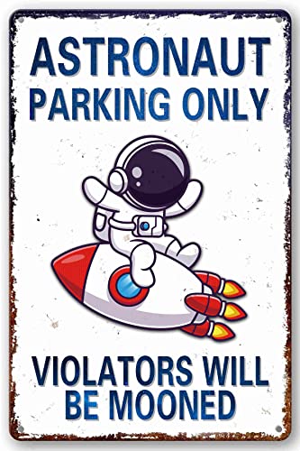 Bestylez Kids Space Gifts Astronaut Decor Outer Space Decor For Boy's Room, Bedroom, Nursery, Bathroom - Astronaut Parking Only Sign, 8 x 12 Inch （936)