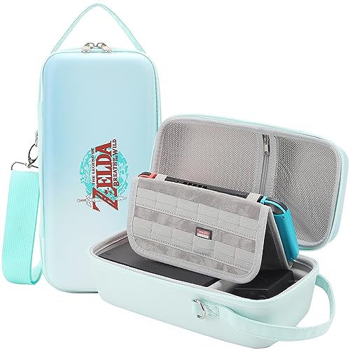 Zelda Carrying Case for Nintendo Switch/Switch OLED - Breath of the Wild Edition - Deluxe Hard Travel Case Storage Pouch Bag Build in Stand fits Switch Console,Pro Controller, Dock & Accessories