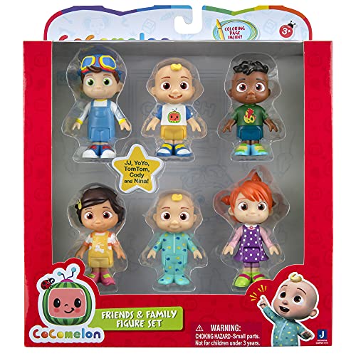 Cocomelon Official Friends & Family, 6 Figure Pack - 3 Inch Character Toys - Features Two Baby JJ Figures (Tee and Onesie), Tomtom, YoYo, Cody, and Nina - Toys for Babies and Toddlers