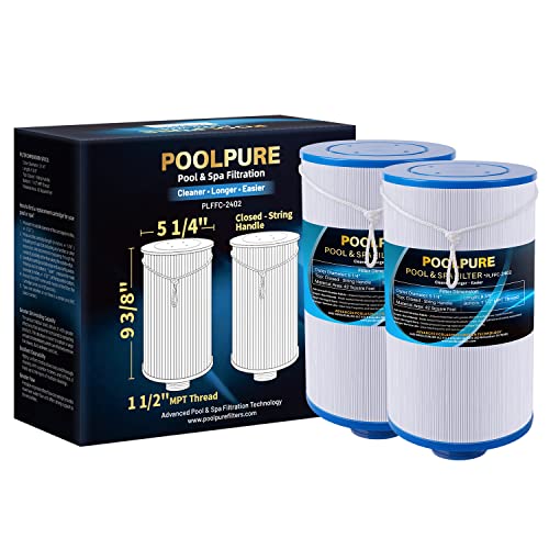 POOLPURE Spa Filter Replaces Watkins 303279, PFF42TC-P4, 78460, FC-2402, Lifesmart, Freeflow, AquaTerra, Hydromaster, Grandmaster, Simplicity, Bermuda Hot Tub Filters, 1 1/2' MPT Fine Thread, 2 Pack