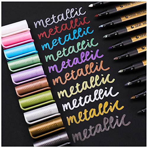 Sunshilor Metallic Marker Pens Medium Point Metallic Pens for Black Paper, Art Rock Painting, Halloween Pumpkin, Easter Egg, Ceramics, Wine Glass, Mug, Plastic, Wood, Scrapbook Crafts, 10 Colors