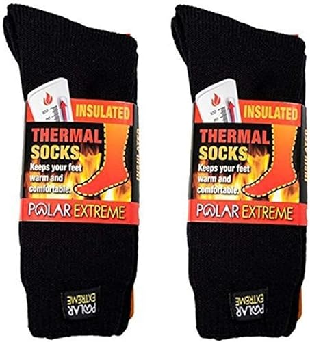 Polar Extreme 2 Pack Men's Heat Trapping Thermal Warmer Black Insulated Winter Boot Socks
