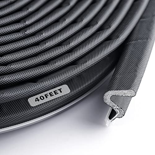 BBTO Door Weather Stripping Soundproof Door Seal Strip V-Shaped 'Q' Foam Kerf Weather Stripping Door Frame Weather Stripping for Windows Card Slot Installation Seals Large(Black, 40 Feet)
