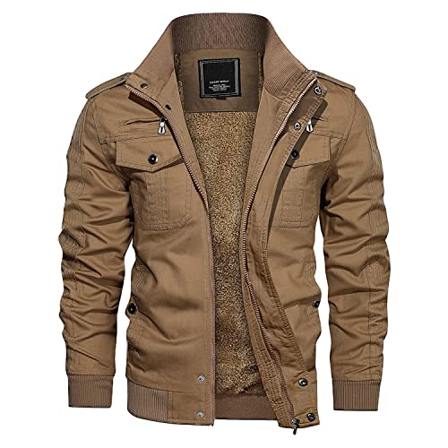 CRYSULLY Mens Fatigue Jacket Outdoor Sportswear Windbreaker Bomber Jackets Coat Khaki