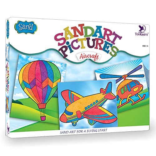 Toykraft Sand Art Kit, Toddler Craft for Kids 3 to 5, Peel and Stick Picture, Gift for Boys and Girls - Aircraft