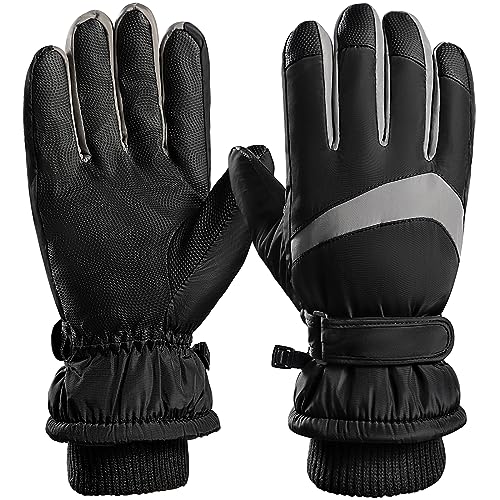 Trifabricy Winter Ski Gloves - Waterproof Windproof Gloves for Men & Women, Touchscreen Snow Gloves for Cold Weather, Thermal Warm Gloves for Skiing Snowbarding Driving, Black