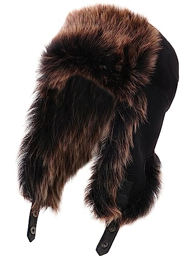Everest Trapper Hat with Shearling Fur - Ultra Warm Unisex Winter Hat with Ear Flaps (Black)