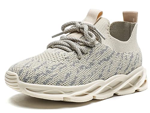 DADAWEN Boys Girls Sneakers Kids Lightweight Breathable Tennis Athletic Running Shoes for Toddler/Little Kid/Big Kid Beige US Size 9 M Toddler