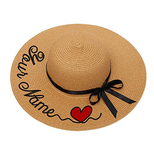 Personalized Custom Name Text Women Sun Hat Lace Ribbon Bow Large Brim Straw Hat Outdoor Beach hat Summer Cap