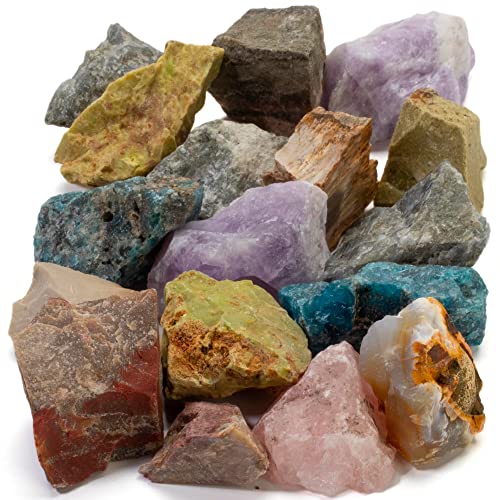 KALIFANO Bulk Rough Crystal Mix (1 Pound) - Random Assortment of Raw Reiki Stones (May Include Amethyst, Labradorite, Blue Apatite etc.) - Piedras En Bruto Used for Jewelry or Tumbling (Family Owned)