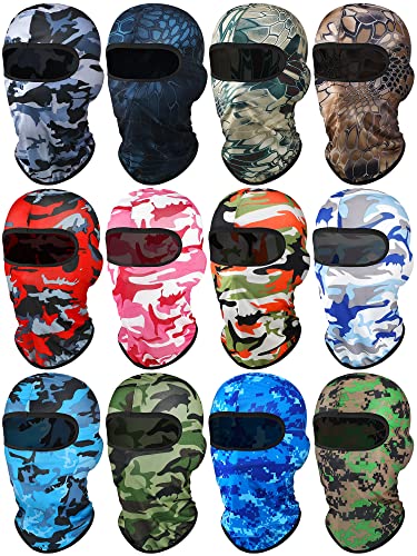 12 Pieces Sun Protection Balaclava Full Face Cover Sun UV Protection Face Protective Cover for Outdoor Sports (Camouflage Color,Camouflage Style)