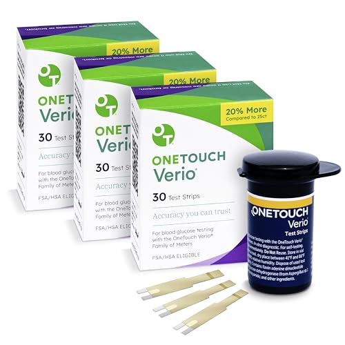 OneTouch Verio Test Strips for Diabetes Value Pack - 90 Count | Diabetic Test Strips for Blood Sugar Monitor | Home Self Glucose Testing | 3 Boxes, 30 Test Strips Per Pack