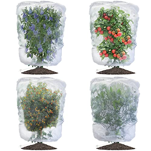 Evoio 4 Pack Garden Plant Fruits Blueberry Bushes Protection Netting Covers Bags with Drawstring, 3.5 x 2.3 Ft Tomato Protective Cover Netting Barrier for Vegetables Tree