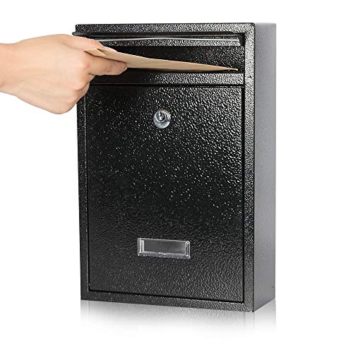 KYODOLED Key Lock Mail Boxes Outdoor,Locking Wall Mount Mailbox,Security Key Drop Box,12.4Hx 8.54Lx 3.35W Inches,Black Large