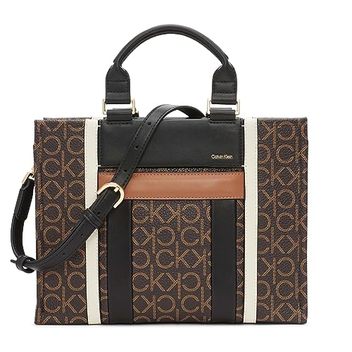 Calvin Klein Sol Triple Compartment Mini Satchel Box Crossbody, Brown/Khaki/Black/White/Caramel