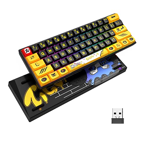 Hkfos XVX M61 Tiger Keyboard Children's Mechanical Keyboard Wired 2.4G Wireless Gaming Keyboard Gateron Yellow Switch, RGB Backlit Ergonomic Keyboard for Windows Mac PC Gamers