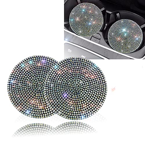Bling Car Cup Coaster 2PCS, Bling Car Accessories 2.77 inch,Full Rhinestone Anti Slip Insert Coaster, Suitable for Most Car Interior, Car Bling for Women,Party,Birthday,Gift（AB Color）