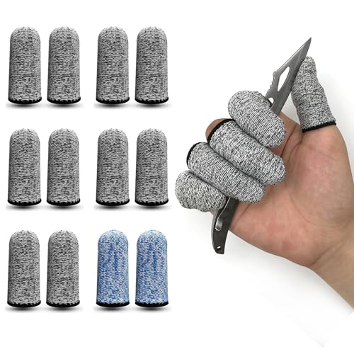 12 PCS Cut Resistant Finger Cots Protector Finger Sleeve Protectors Reusable Finger Covers Finger Protection Cots for Kitchen, Work, Sculpture, Anti-Slip, Reusable