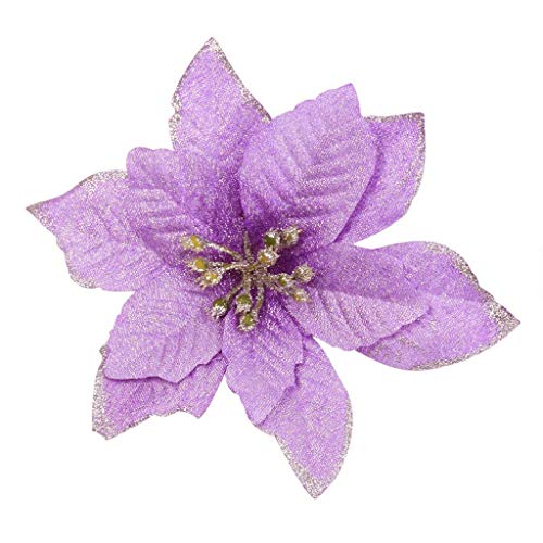Christmas Glitter Flower Ornaments,Jchen 20Pcs Glitter Christmas Tree Ornaments Artificial Christmas Flowers Christmas Tree Decoration Flower for Home Party Wedding Decorations (Purple)