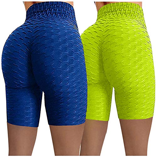 Bblulu 2pc Sexy Women's Textured Booty Yoga Pants High Waist Ruched Workout Butt Lifting Tight Tummy Control Push Up Shorts