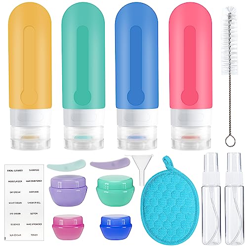 Rose Manor 17PCS Travel Size Toiletries, TSA Approved Travel Containers Leak Proof Silicone Squeezable Accessories Set, 3OZ Travel Containers for Toiletries for Shampoo Conditioner Lotion Body Wash