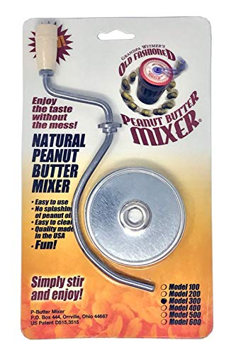 HIC Kitchen Grandpa Witmer's XL Old Fashioned Natural Peanut Butter Mixer, Model 300, For 16-Ounce Jars, 2.75-Inch Lids - Made in USA, BPA-Free, Self-Cleaning, Mess-Free Oil Stirring