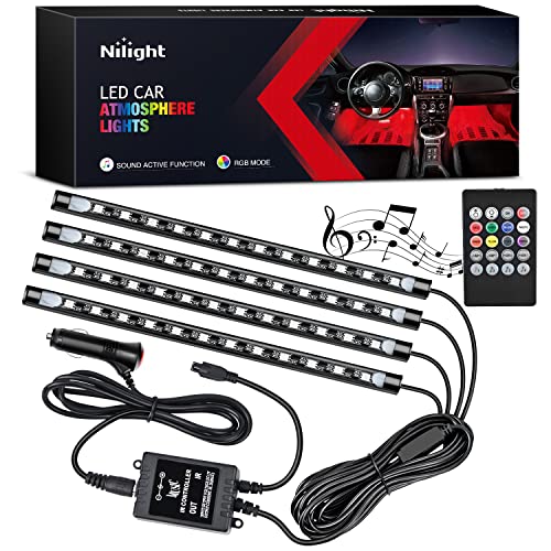 Nilight - TR-06 4PCS 48 LED Interior Lights DC 12V Multicolor Music Car Strip Light Under Dash Lighting Kit with Sound Active Function and Wireless Remote Control, 2 Years Warranty