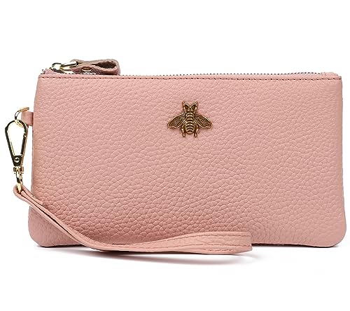 imeetu Women's Wristlet Clutch Purse Leather Cell Phone Wallet Handbag with Wrist Strap(Pink)