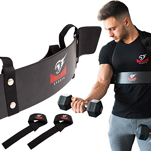 Armageddon Sports Premium Arm Blaster Biceps Isolator + Bonus Weight Lifting Straps, Heavy Duty Bicep Blaster Curl Support Muscle Builder for Triceps/Biceps Workout, Build Bigger Arms