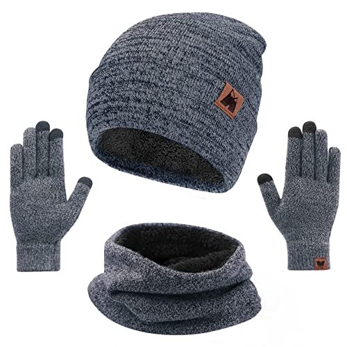 mysuntown Beanie Hat Scarf and Glove Set, Women Winter Hats 3-Piece, Beanie Neck Warmer and Touchscreen Gloves (Grey)