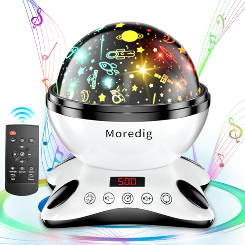 Moredig Kids Night Light Projector, Remote Baby Night Lights for Kids Room with 12 Music Nursery Night Light Projector for Kids Timer 2 Projections 18 Light Modes, Gifts for Baby Kids - Black