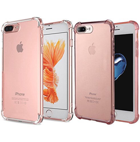 iBarbe Crystal Clear Case for iPhone 7 Plus/iPhone 8 Plus, Reinforced Corners TPU Bumper Cushion, Anti-Scratch Anti-Shock Transparent Slim Cover for iPhone 7 Plus/8 Plus(Crystal Clear +rosgold)