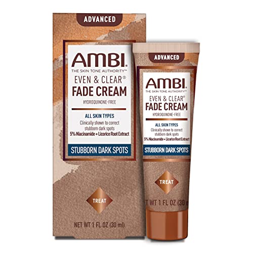 Ambi Even & Clear Advanced Fade Cream, Hydroquinone-free, Hyperpigmentation Treatment, Stubborn Dark Spot Corrector, Results In As Little 2-3 Weeks, Niacinamide, Licorice Root Extract, PHA, 1 Fl Oz