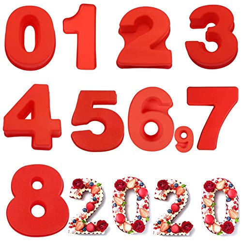 10 Inch 9 pieces Large Size Number Moulds Baking Forms Silicone Number Mold Cake Pan (10 inch)