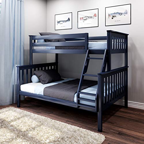 Max & Lily Bunk Bed Twin Over Full Size with Ladder, Solid Wood Platform Bed Frame with Ladder for Kids, 14' Safety Guardrails, Easy Assembly, No Box Spring Needed, Blue