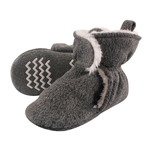 Hudson Baby unisex baby Cozy Fleece and Sherpa Booties Slipper Sock, Heather Charcoal, 12-18 Months Infant US
