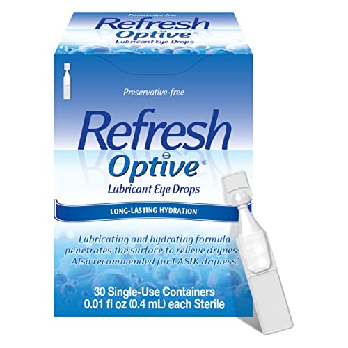 Refresh Optive Lubricant Eye Drops, Preservative-Free, 0.01 Fl Oz Single-Use Containers, 30 Count, Packaging May Vary