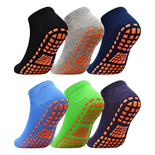 ELUTONG Anti-Skid Trampoline Socks for Kids 6 Pairs Bounce House Non Slip Socks for Boys Girls Teenagers