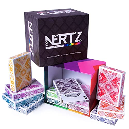Brybelly Nertz Card Game 12 Decks of Standard 3.5 x 2.5' Wide Poker Cards - Playing Cards 12 Pack for Dutch Blitz Card Game with 12 Unique Colors