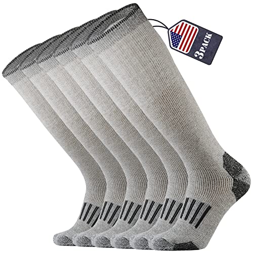 RedHero Merino Wool Over the Calf Socks for Men Hiking Hunting Ski Snowboarding Knee High Boot Warm Thick Cold Weather Winter(Black L)