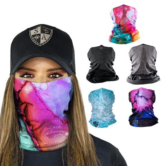 S A Company 5-Pack UV Face Shield | UV 30+ Multipurpose Neck Gaiter Balaclava for Adults