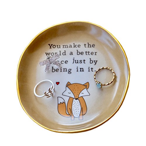 Gift for Mom, Fox Ring Dish Holder-'You make the world a better place just being in it', Gifts for Women Mother's Day Birthday Christmas, Mom Gifts for Birthday , Perfect Present for Mothers