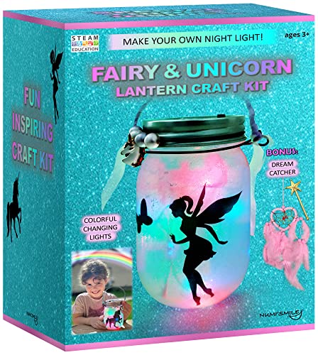 Unicorn & Fairy Lantern Night Light Jar Craft Kit, Birthday Gifts For Kids, DIY Arts And Crafts Set Gift For Girls Ages 3 4 5 6 7 8-12 Years And Up, Best Unicorn Toy, Fairy Gift Stuff For Little Girls