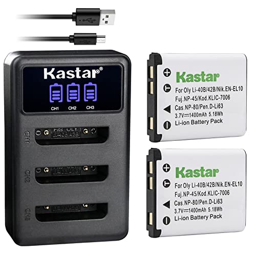 Kastar 2 Pack Battery and LCD Triple USB Charger Compatible with GE E1045W, E1055W, E1255W, E1276W, E1410SW, E1450W, E1480W, E1486TW, E1680W, G3WP, G5WP, J1050, J1250, J1455, J1456W, Q1455
