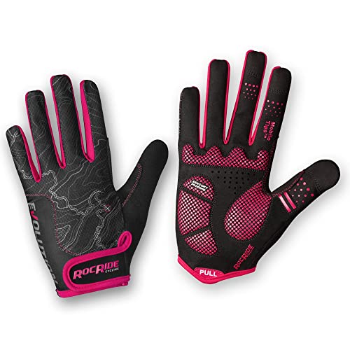 RocRide Cycling Gloves with Enhanced Gel Padded Protection for Road and Mountain Biking with Full Finger Screen Compatible Tips and Unisex Sizing for Men Women and Children