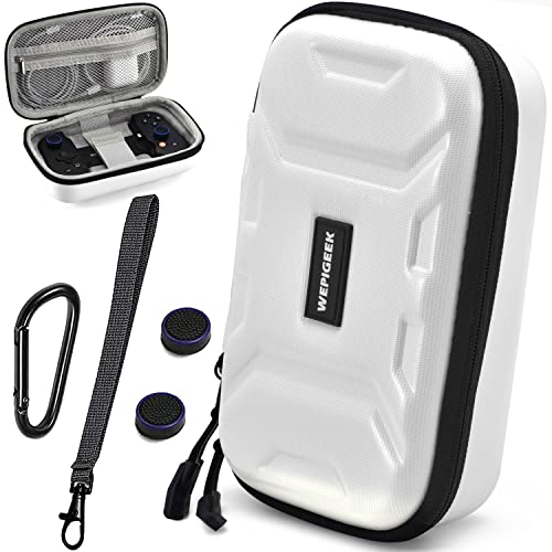 WEPIGEEK Hard Case for Backbone One Controller iOS/Android/Playstation Edition Design Perfect Groove,Strong Strap,Soft Lining,Pockets for Accessories Come with Carabiner &Thumbsticks-White